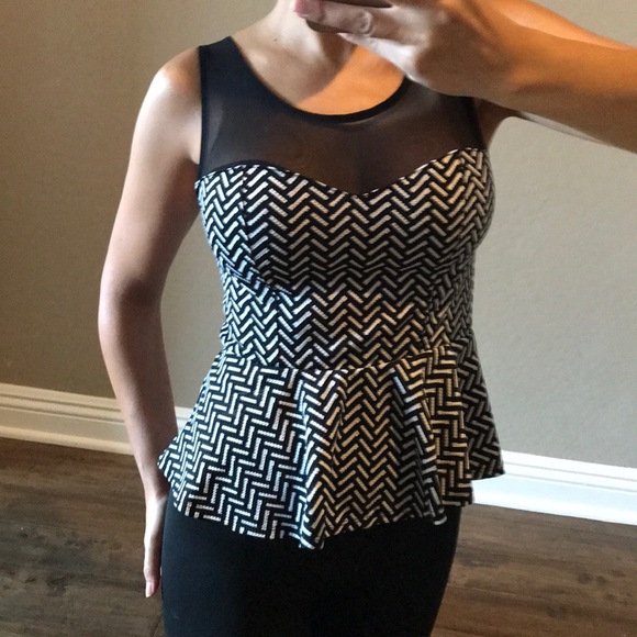 Black and White Peplum Top - Picture 1 of 6